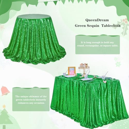 QueenDream Sequin Tablecloth Green Table Cloth 90x90 Inch Christmas Party Dinner Table Decorations Sparkly St. Patrick's Day Table Drapes Covers - Image 3