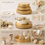 3-Piece Gold Cake Stand Set (8", 10", 12"), Elegant Metal Round Dessert Display Pedestals, Versatile Cupcake Pastry Serving Trays for Wedding, Birthday, Baby Shower Party Decor - Image 4