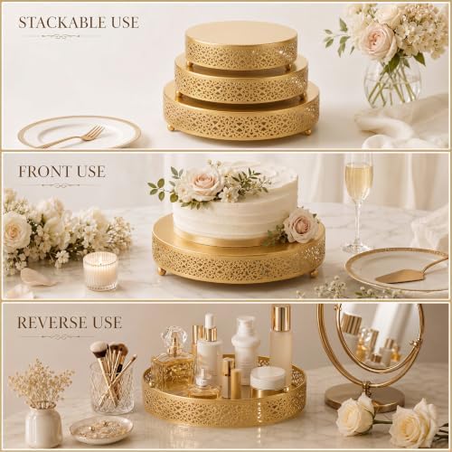 3-Piece Gold Cake Stand Set (8", 10", 12"), Elegant Metal Round Dessert Display Pedestals, Versatile Cupcake Pastry Serving Trays for Wedding, Birthday, Baby Shower Party Decor - Image 4