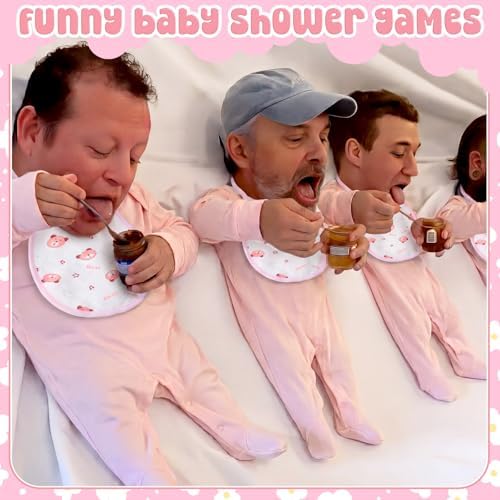 Chicingyou 7 Pcs Baby Shower Games Feed Me Baby Shower Games Decor Include 3 Funny Pink Blind Feeding Costume 3 Bib 1 Bed Sheet for Gender Reveal Party Supplies for Gender Reveal Game Party Favors - Image 6