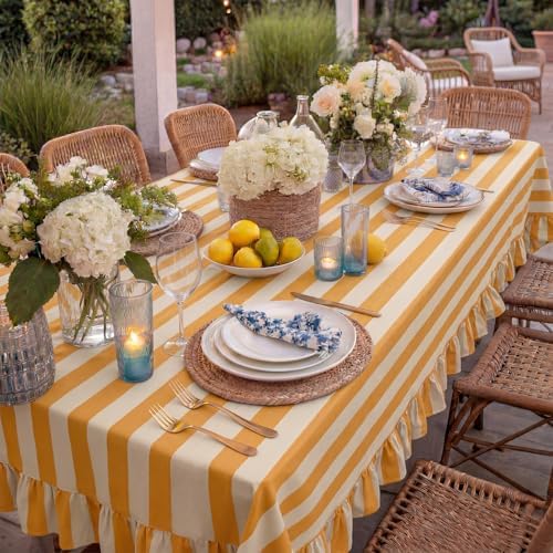 Tudomro Striped Tablecloth, Rectangle, Mustard, Ivory, 52'' X 70'' - Image 5