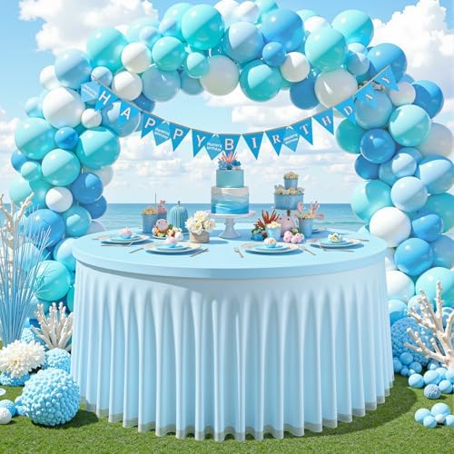 Baby Blue Tulle Tablecloths 60 Inch Spandex Table Cloths for Round Tables by WishCare