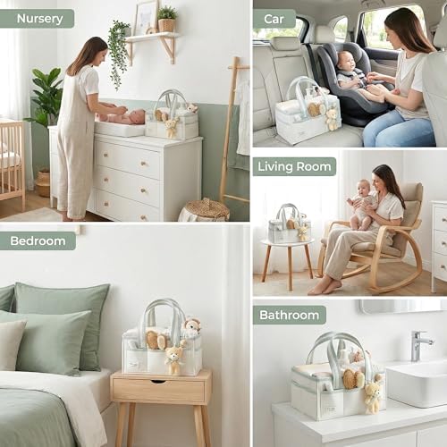 PeraBella XL Diaper Caddy Organizer With Handle, Baby Shower Gifts Basket Bag, Registry Search Must Haves Items, Newborn Girl Boy Nursery Storage Organizer, Baby Bag Essentials, Car Diaper Caddy Cart - Image 3