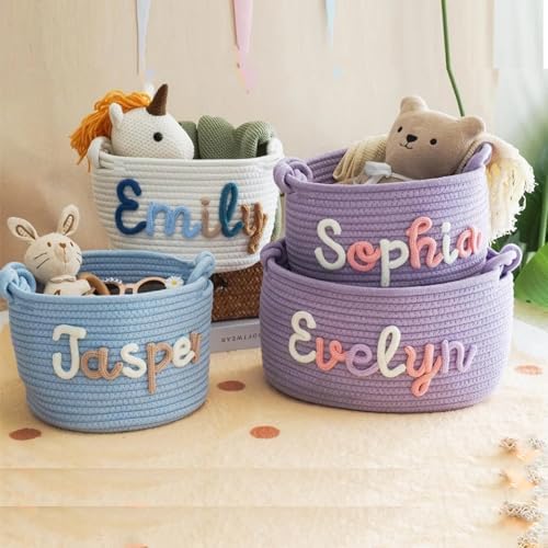 Personalized Rope Cotton Baby Gift Basket,Newborn Shower Toy Organizer Nursery Gift (36 * 25 * 16cm) - Image 5