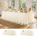 Wish Care 2 Pack Ivory Tulle Tablecloth for 8 Foot Rectangle Tables Stretch Fitted Rectangular Table Cloth 8ft Wrinkle Free Ruffle Elastic Table Cover Tutu Skirt for Wedding Birthday Party Baby Shower by WishCare