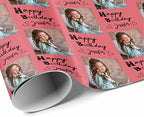 Custom Picture Wrapping Paper, Personalized Gift Wrap Paper with Funny Photo Happy Birthday with Name Photo Dark Pink Wrapping Paper Roll for Mom Dad Grandma Birthday Christmas Wedding 3 Rolls - Image 3