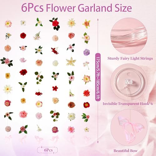 Livole 6Pcs 36Ft Wildflower Garland with Bow Hanging Flower Wall Backdrop - Image 4