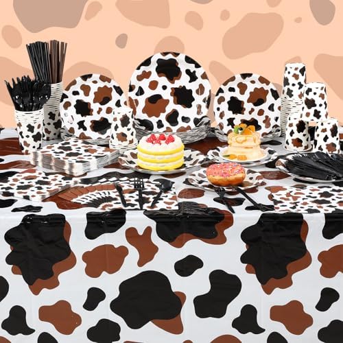 Potchen 452 Pcs Cow Plates Napkins Party Supply, Brown - Image 6