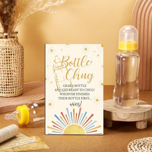 Trelaco 12 Pcs Here Comes The Son Baby Shower Games Bottle Chug Wooden Sign - Image 2
