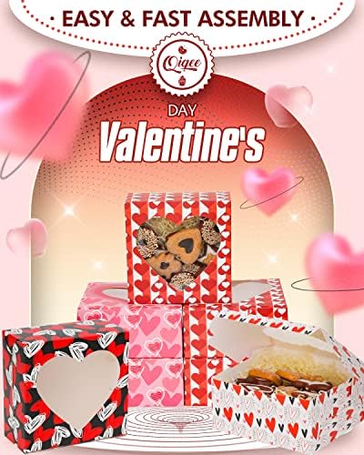 qiqee Valentine Bakery Box with Original Unique Design 60packs 6x6x3 Cookie Boxes Pastry Box for Valentine's Day - Image 5