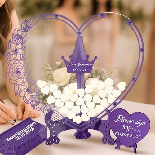 Personalized Quinceanera Guest Book Alternative, Wooden Heart Drop Sign-in - Image 4