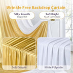 10ft×10ft Wedding Backdrop Curtain-White Drapes n Gold Sequin Curtains - Image 4