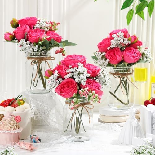 Zeyune 12 Sets Mason Jar Flowers Centerpiece Table Decorations,Hot Pink - Image 3