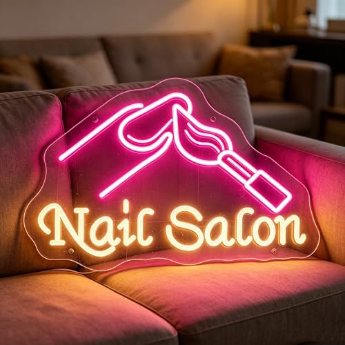 Nail Salon Neon Sign for Wall Decor - LED Neon Signs Lights for Salon Studio, Beauty Makeup Room, Bedroom - Great Gift for Nail Girls by GSHIXIN