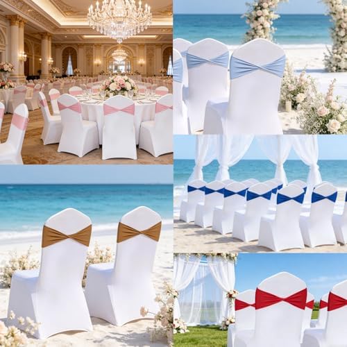 Spandex Royal Blue Chair Sashes Bows 60 Pcs Blue Chair Sashes Elastic Chair Cover Bands Ties Without Buckle for Wedding Birthday Party Ceremoney Events Decoration - Image 7