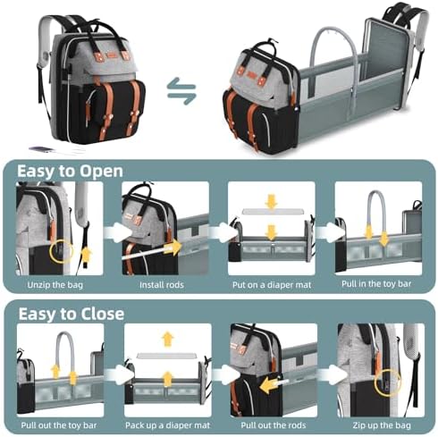 ISMGN Diaper Bag Backpack with Changing Station, Baby Diaper Bag，GreyBlack - Image 5