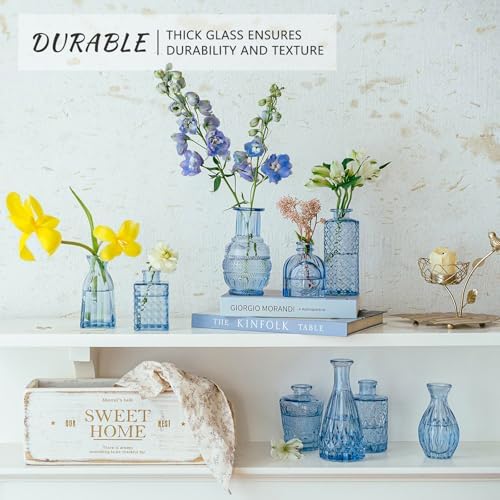 SUPMIND 16P Blue Glass Bud Vases, Small Flower Vases for Table Centerpieces - Image 4