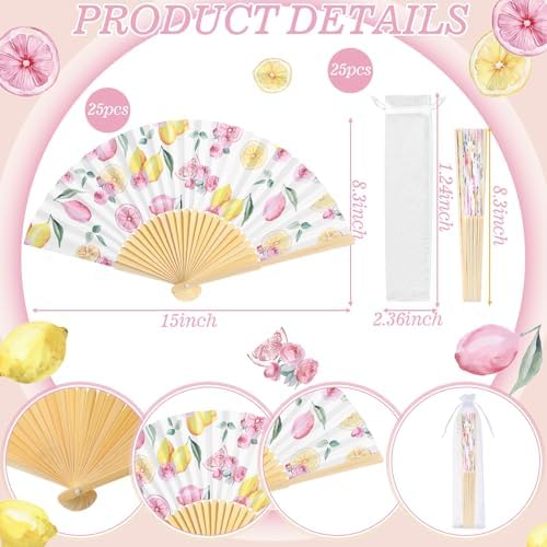 Vercraft 25 Sets Lemon and Floral Folding Fans, Wedding Favors for Guests - Image 2