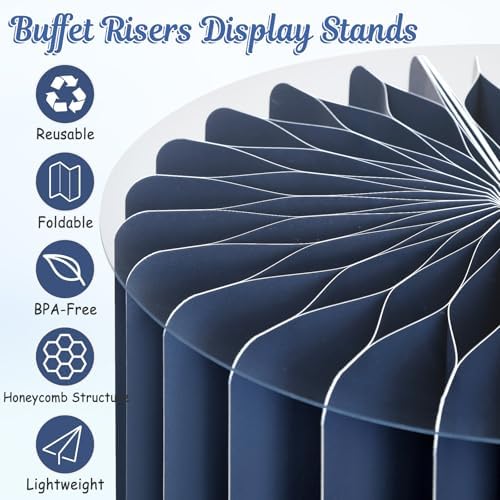 6Pcs Buffet Risers, Food Risers for Table, Foldable Cake Display Stands, Tall Cardboard Cupcakes Stand for Show Catering Desserts Jewelry Wedding Birthday Party Decoration (Blue) - Image 4