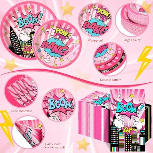 Funnymoom 250 Pcs Girl Hero Birthday Decoration Serves 50 Party Supplies - Image 2