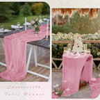12 Pieces Dusty Rose Cheesecloth Table Runner 10FT Pink Runner for Tables Gauze Fabric Boho 35 x 120 Inches Long Table Runner Decoration Rustic Sheer Runner for Wedding Baby Birthday Party Dusty Rose - Image 5