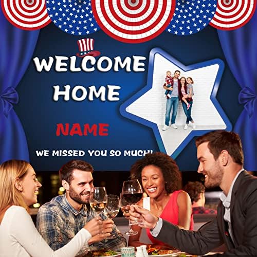 Custom Welcome Home Decorations Kit Military Welcome Home Banner Red White and Blue Balloons Patriotic Paper Fans Star Streamers Tablecloth for Patriotic Memorial Day Deployment Returning Party Decor(5x7.5ft) - Image 6