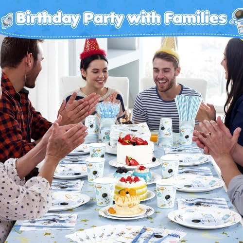 Potchen 452 Pcs Space Plates Napkins Party Supply, Baby Blue - Image 3