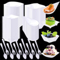 Tessco for you 400 Pcs Mini Appetizer Plates Set Including 200 Disposable Dessert Plates Assorted Shape 100 Mini Plastic Forks 100 Plastic Spoons for Party (Classic Style, White) by Tessco