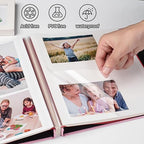 HoneyTolly Large Photo Album Self Adhesive, DIY Scrapbook Album for 3x5 4x6 8x10 Pictures, 60 Pages Linen Cover Memory Book, Ideal Gift for Family Wedding Baby Christmas Anniversary(Pink) - Image 5