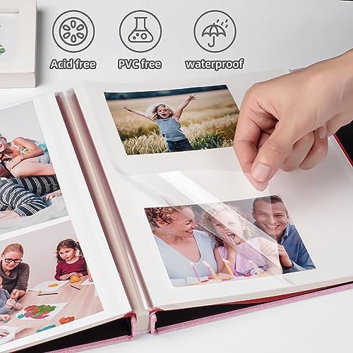 HoneyTolly Large Photo Album Self Adhesive, DIY Scrapbook Album for 3x5 4x6 8x10 Pictures, 60 Pages Linen Cover Memory Book, Ideal Gift for Family Wedding Baby Christmas Anniversary(Pink) - Image 5