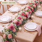 4 Pcs 26 ft Artificial Eucalyptus Vines Garland with Flowers, Pink - Image 5