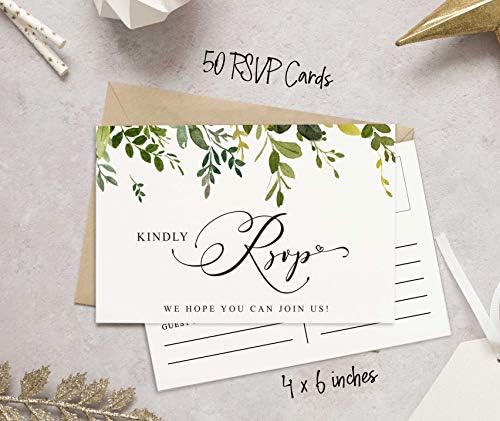 50 Blank RSVP Cards,RSVP Postcards No Envelopes Needed,Greenery Print Response Card,RSVP for Wedding,Baby Shower,Bridal Shower - Image 3