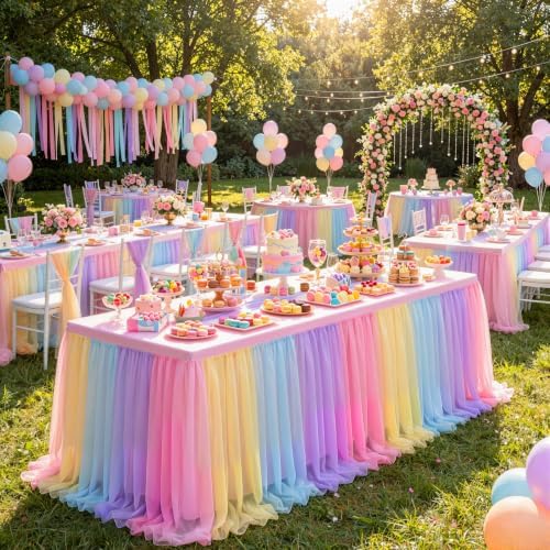 4 Pack Rainbow Tablecloth for 8 Foot Rectangle Tables Tulle Table Skirt - Image 7