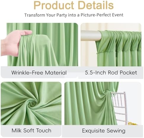 50x10ft Sage Green Backdrop Curtain for Parties Wrinkle Free Fabric Backdrop Curtain Birthday Party Photo Backdrop Drapes for Wedding Baby Shower Bridal Shower Photography Back Drop 10 Panels 5x10FT - Image 7
