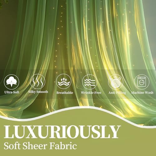 10x10ft Sage Green Tulle Backdrop Curtain with String Lights, Wrinkle-Free Sheer Wedding Backdrop for Birthday Parties, Baby Showers, Bridal Showers, Photo Shoots and Home Decor, Sage Green - Image 5