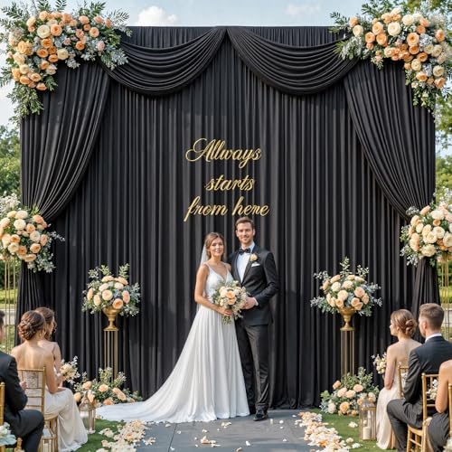 10 Panels 5x12ft Wrinkle Free Black Backdrop Curtains for Parties, Polyester Photo Backdrop Drapes 12 ft Long Back Drop Cloth for Wedding Birthday Photography Background, 50ftx12ft - Image 6