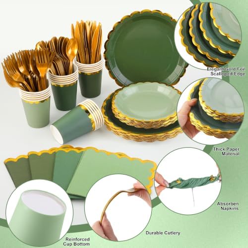 Kochorie 336PCS Sage Green Disposable Dinnerware Set Serves 48 Guests - Image 3