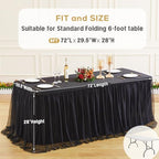 Black Tulle Tablecloths for 6 Foot Rectangular Tables 6ft Black Table Cloth Rectangle Wrinkle Free Stretch Spandex Table Cover with Tutu Skirt for Wedding Birthday Party Banquet Buffet Tradeshow - Image 6