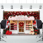 9x6ft Valentines Day Photography Backdrop Happy Valentines Day Flower Shop Front Red Pink Rose Floral Wall Heart Balloon Gift Box Bear Photo Background for Party Portrait Photo Booth Decor - Image 5
