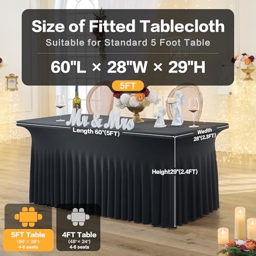 Spandex Tablecloth 5FT Rectangle Table Cover 4 Pack Black Wrinkle-Free - Image 3
