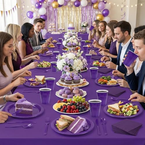 Tinybee 352 Pcs Purple Plastic Plates, Disposable Dinnerware Set for 50 - Image 3