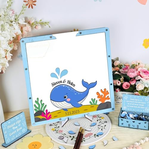 Wedding Guest Book Alternative, Personalized Whale Beach Ocean Keepsake - Image 4