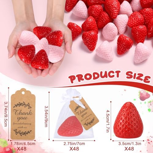 Loopeer 48 Set Strawberry Baby Shower Soaps with Cards Bags, Red and Pink - Image 2