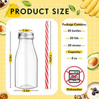 Yinkin 20 Sets Plastic Milk Bottles with Straws Bulk Reusable Beverage Containers for Birthday Baby Shower Party with Metal Lids Straws for Milk Juice Smoothies (8 oz,Red,White) - Image 2