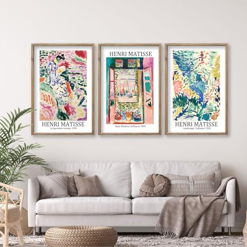 Henri Matisse Wall Art Decor Set of 3 16x11 Inch Wood Framed by flowtorely