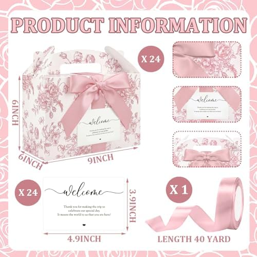 Jaloro 24 Set Pink Chinoiserie Wedding Welcome Boxes 9x6x6 Gable Boxes - Image 2