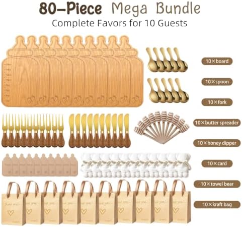 Baby Bottle Shaped Acacia Wood Cheese Board Gift Set - Premium Baby Shower Prizes for Game Winners, Gender Reveal & Bridal Shower Party Favors for Guests Acacia Wood 10 Sets - Image 3