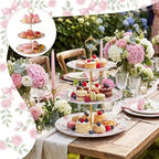 3 Tier Pink Floral Cake Stand Ceramic Coquette Dessert Stand with Gold Metal Rack Shabby Hydrangea Bow Cupcake Tower for Wedding Bridal Shower Baby Shower Birthday Afternoon Tea Party - Image 6