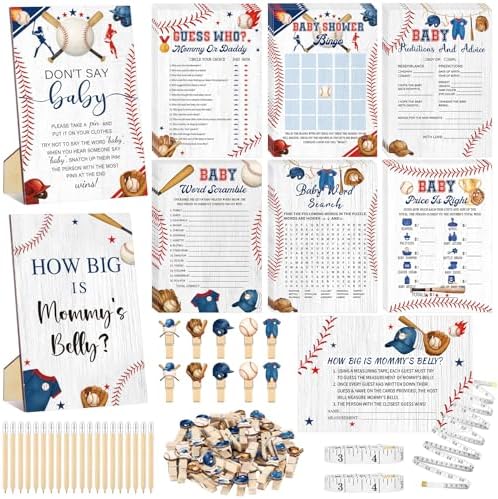 Funnymoom 426 Pcs Little Slugger Baseball Baby Shower Games Set, 8 Games by Funnymoom