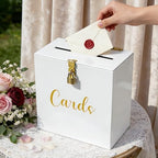 Acrylic Wedding Card Box with Slot & Lock, White Card Box for Wedding Reception, Elegant Money Envelope Box for Baby Shower Bridal Shower Graduation Birthday Party Decor 10.2x5.5x10.2 Inch by Unknown